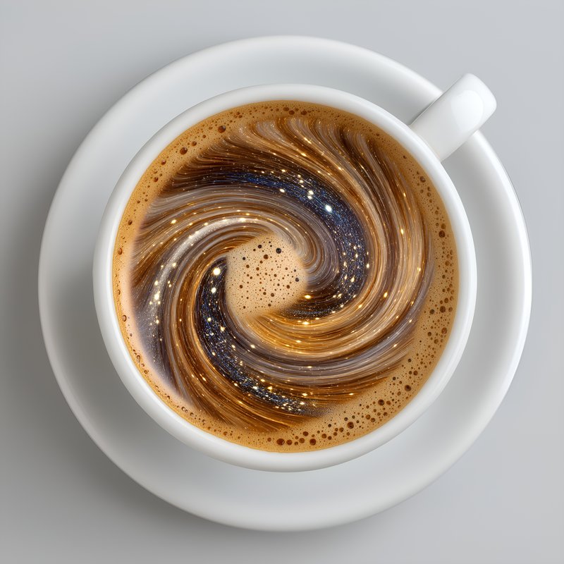 Coffee with swirling galaxy design in a white cup Free Premium Stock Image - stock photo