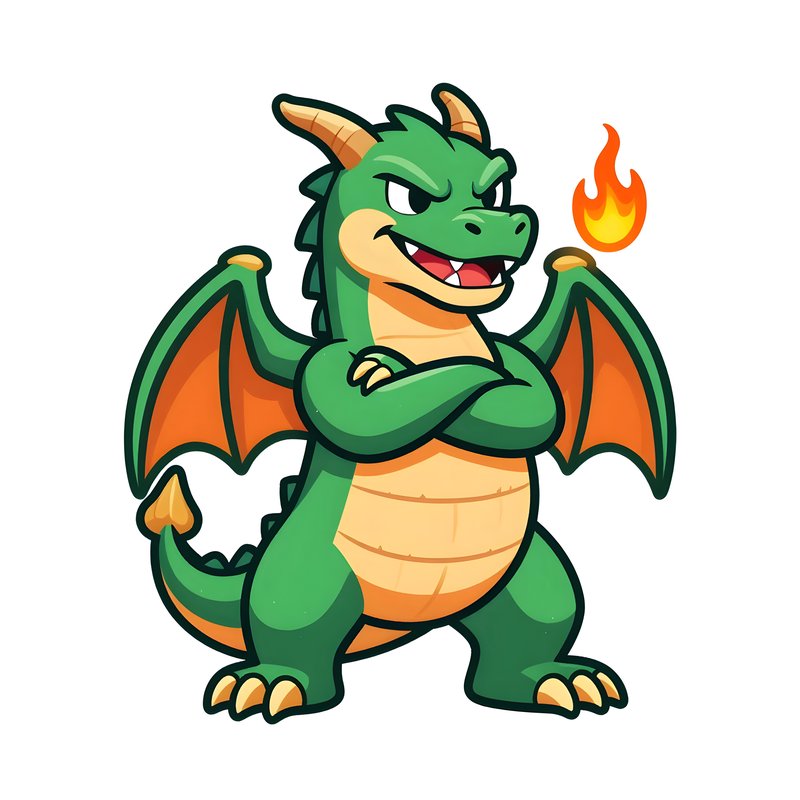 Cartoon dragon with fire in its mouth stands confidently Free Premium Stock Image - stock photo