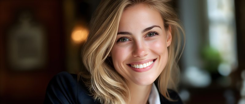 Woman smiles at a cafe in the afternoon light Free Premium Stock Image - stock photo