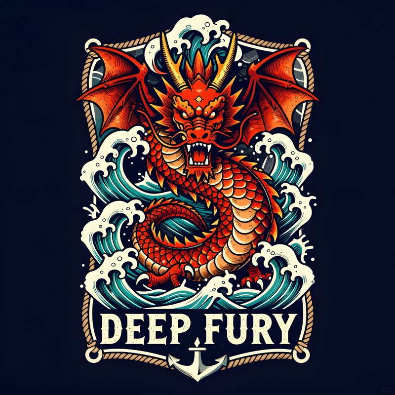 Dragon in waves with anchor design and bold lettering Free Premium Stock Photo - stock photo