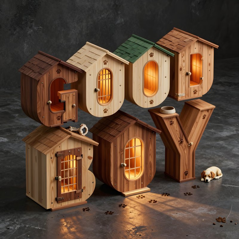 Unique wooden structures shaped like letters for pets Free Premium Stock Photo - stock photo