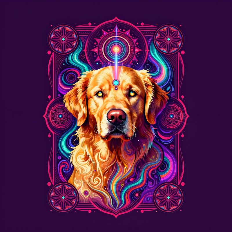 Golden retriever dog with colorful patterns and designs Free Premium Stock Photo - stock photo