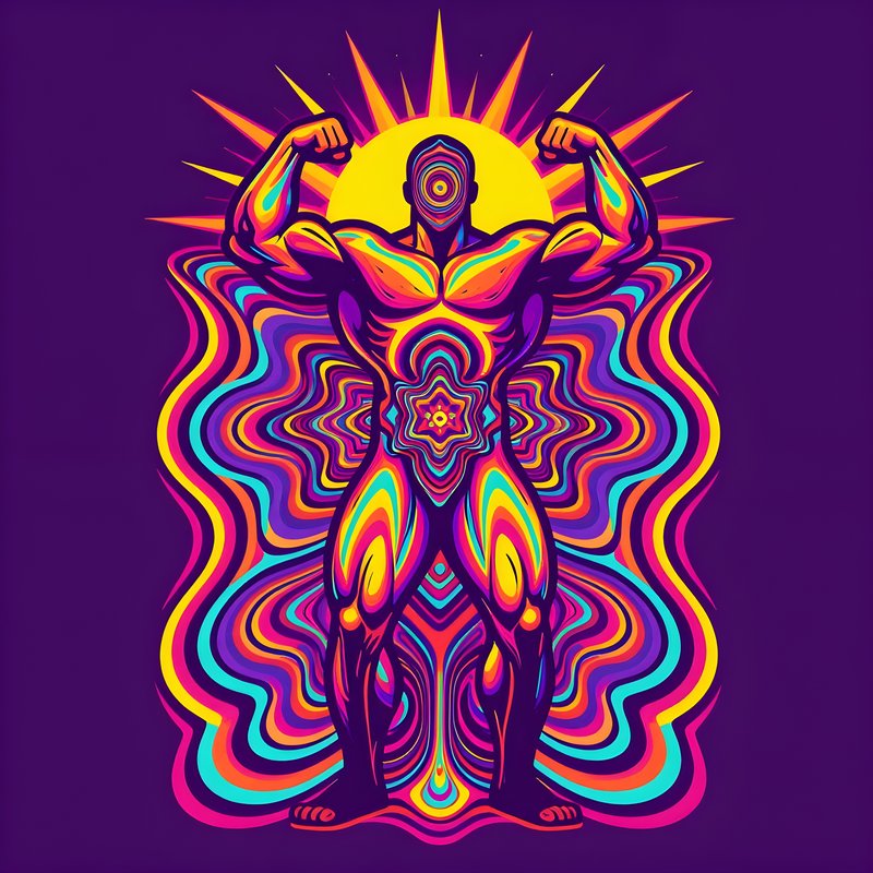 Muscular figure shows strength with bright colors in background Free Premium Stock Image - stock photo