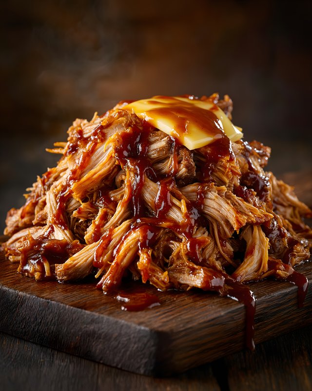Pulled pork with barbecue sauce on wooden board Free Premium Stock Image - stock photo