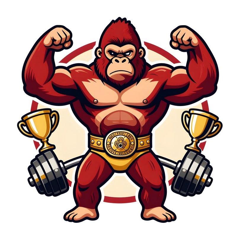Strong gorilla holds trophies and weights in gym setting Free Premium Stock Photo - stock photo