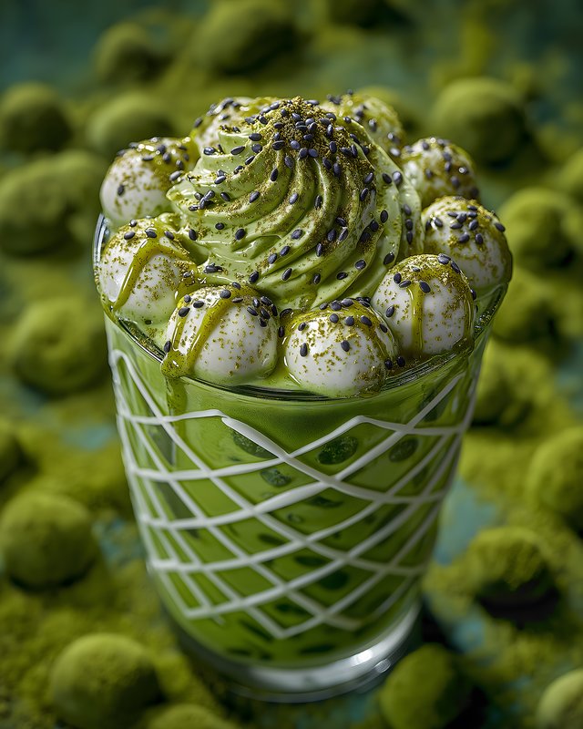 Delicious dessert made with matcha and cream toppings Free Premium Stock Image - stock photo