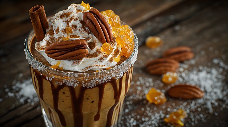 Delicious dessert drink with nuts and cream on wooden table Free Premium Stock Image - stock photo