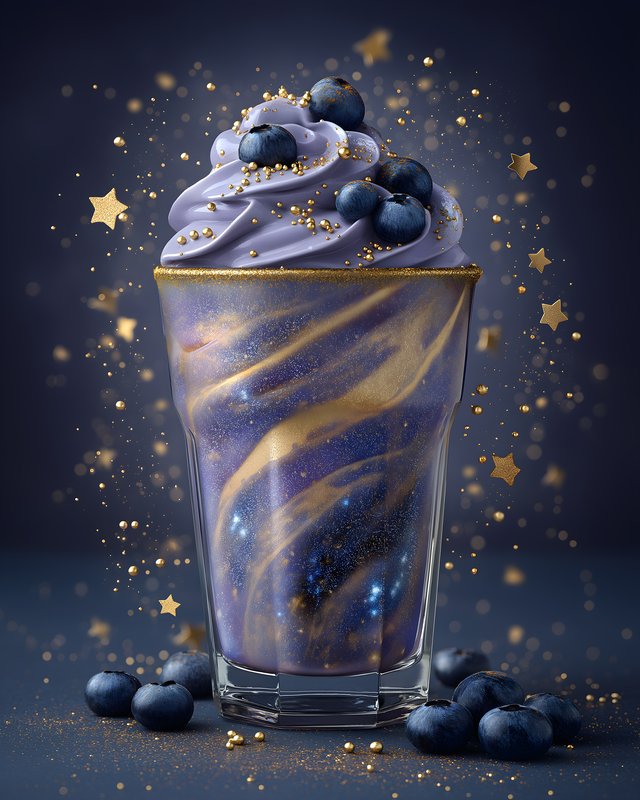 Galaxy twist drink with blueberries and gold accents Free Premium Stock Image - stock photo