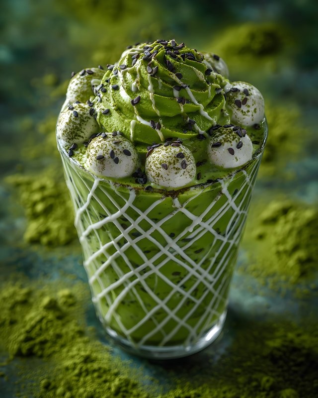 Matcha dessert served in glass with whipped cream and toppings Free Premium Stock Photo - stock photo