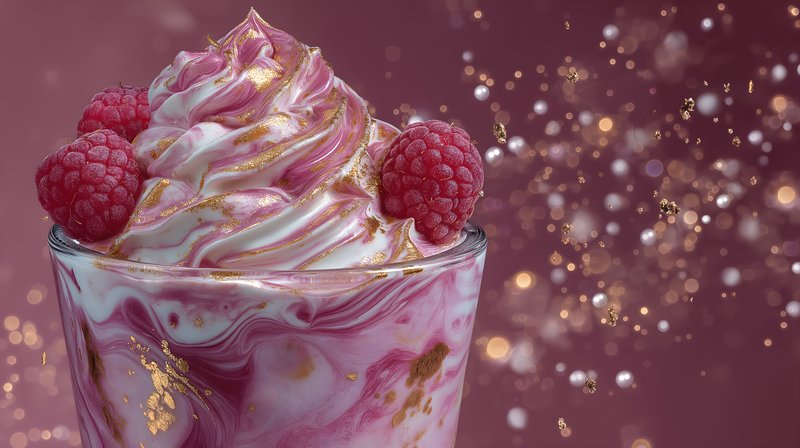 Sweet dessert with cream and raspberries in a glass Free Premium Stock Photo - stock photo