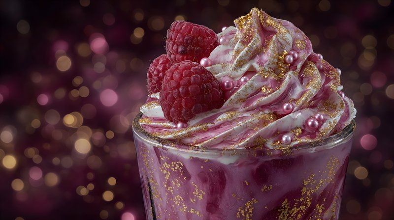 Colorful dessert with raspberry and cream served at a cafe Free Premium Stock Image - stock photo