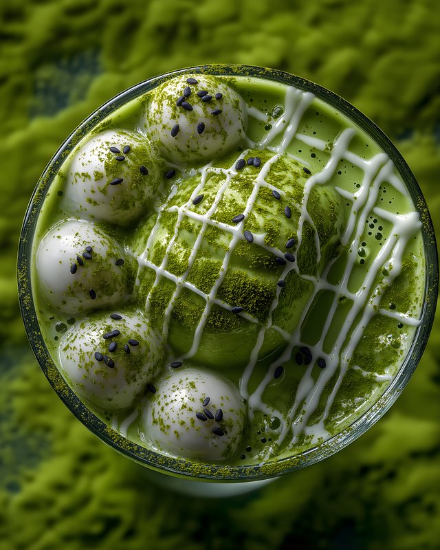 Matcha drink with toppings served in a glass Free Premium Stock Image - stock photo