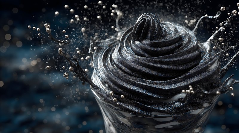 Black swirl ice cream with a splash on dark background Free Premium Stock Image - stock photo