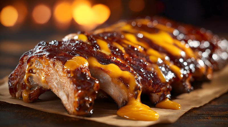 Ribs with sauce and cheese on brown paper Free Premium Stock Image - stock photo