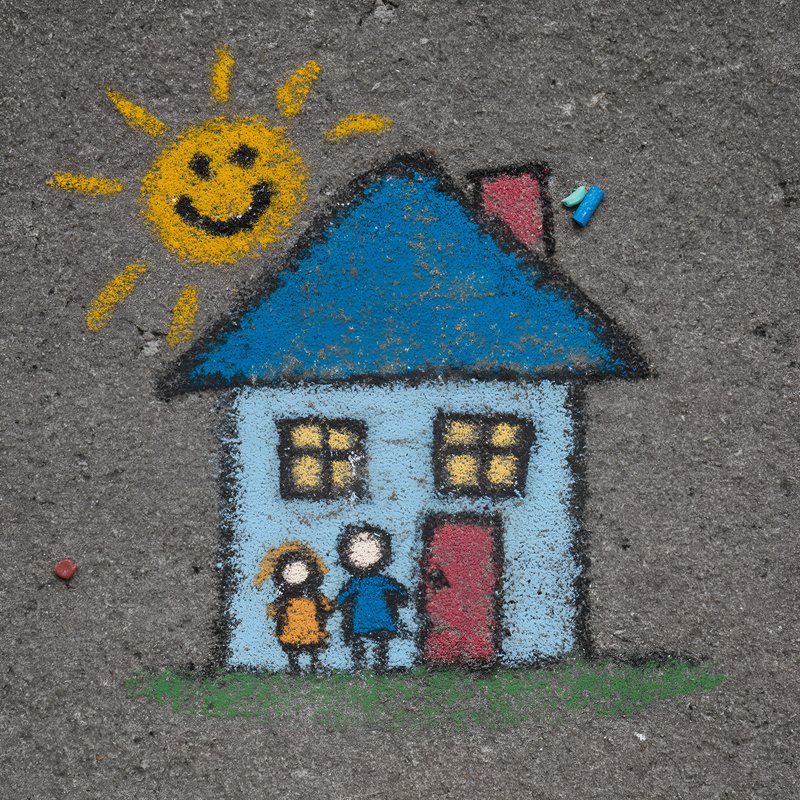 House drawing with sun and kids on pavement Free Premium Stock Photo - stock photo