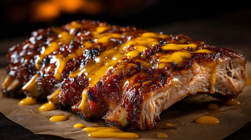Barbecue ribs covered with sauce on a plate Free Premium Stock Photo - stock photo