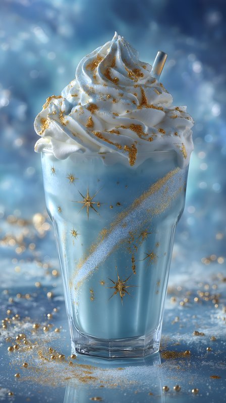 Sweet blue drink with whip and gold topping in clear glass Free Premium Stock Image - stock photo