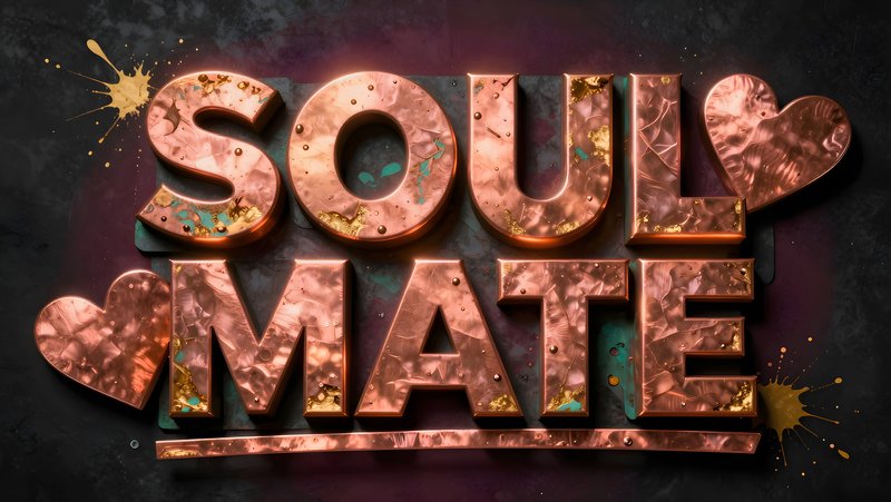 Copper text art of soul mate displayed on dark background Free Premium Stock Photo - stock photo