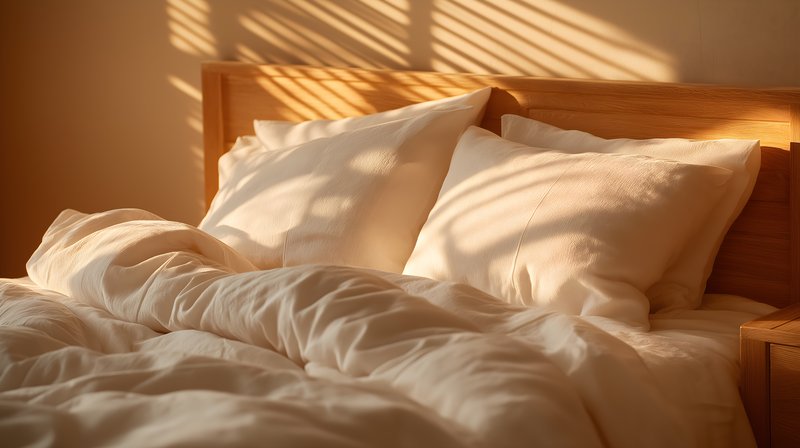 Sunlight creates patterns on a bed with white bedding Free Premium Stock Image - stock photo