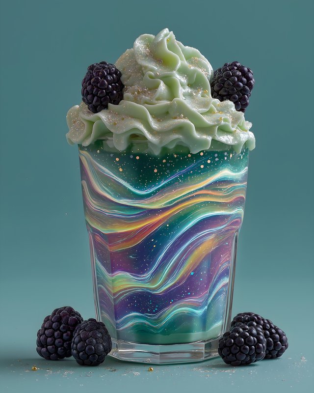 Colorful drink with whipped cream and berries on blue background Free Premium Stock Image - stock photo