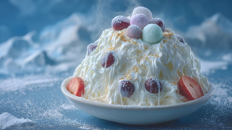 Delicious dessert served in a bowl on a blue background Free Premium Stock Photo - stock photo