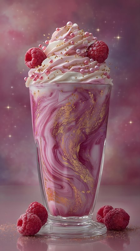 Pink dessert drink with whipped cream and raspberries on top Free Premium Stock Photo
