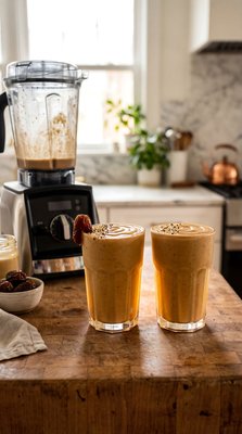 Tahini Date Shakes with Latte Art Ready - stock photo
