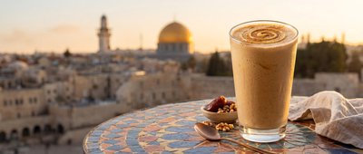 Tahini Date Shake with Historic Jerusalem View - stock photo