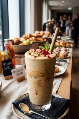 Tahini Date Shake with Pomegranate - stock photo