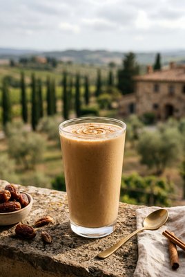 Tahini Date Shake with Tuscan Villa View - stock photo