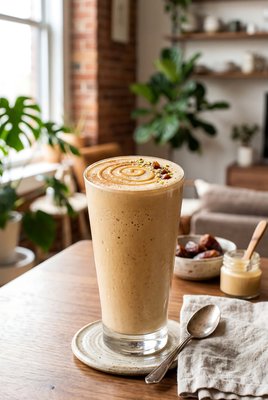Tahini Date Shake with Latte Art - stock photo
