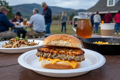 Livermush Sandwich with Cheese at Outdoor Picnic - stock photo