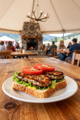 Livermush Sandwich at Rustic Outdoor Event - stock photo