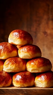 Golden Bierocks Stack Freshly Baked Russian Pastry Pyramid - stock photo