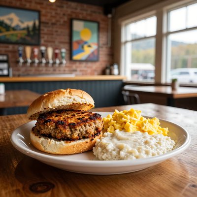 Grilled Livermush Sandwich and Sides Lunch - stock photo