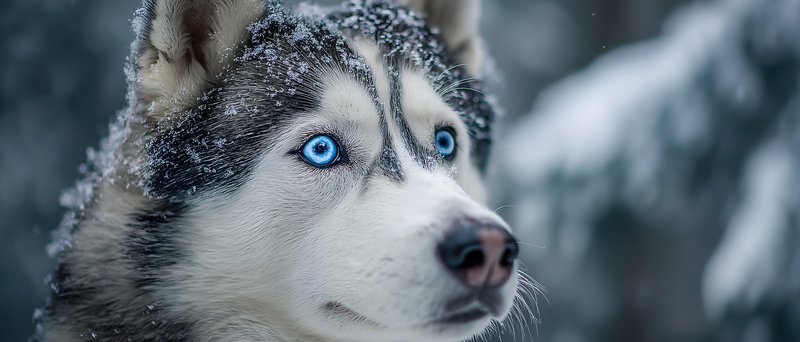 Husky with blue eyes in snowy forest setting Free Premium Stock Photo - stock photo