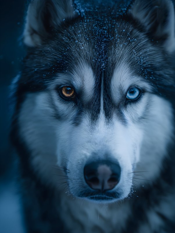 Wolf with blue and brown eyes in snowy environment Free Premium Stock Photo - stock photo