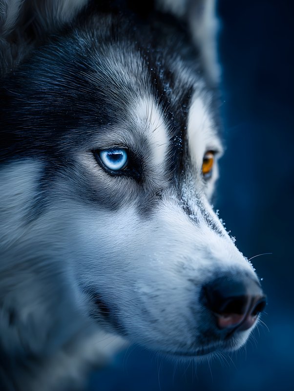 Siberian husky with blue and brown eyes in snowy setting Free Premium Stock Image - stock photo