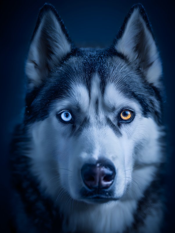 Husky dog with two different colored eyes on a dark background Free Premium Stock Photo - stock photo