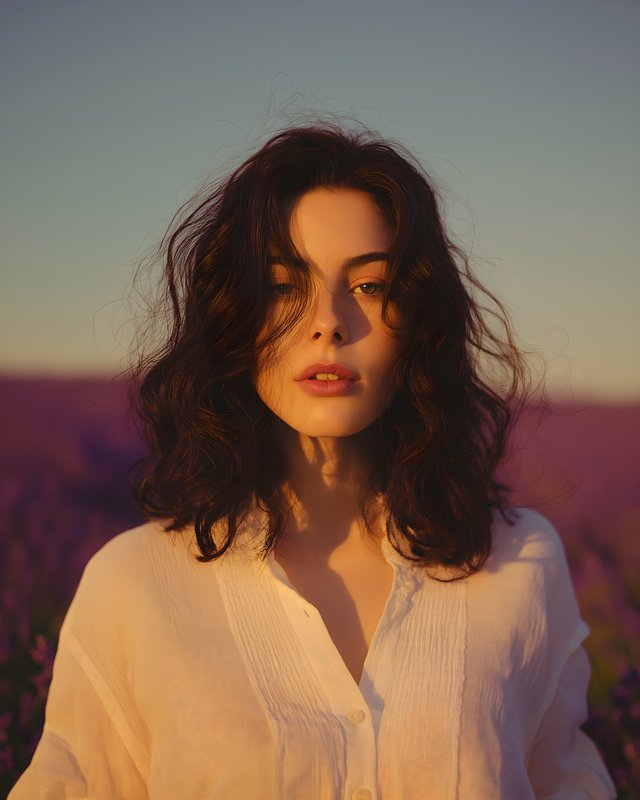 Woman stands in a lavender field during sunset hours Free Premium Stock Photo - stock photo