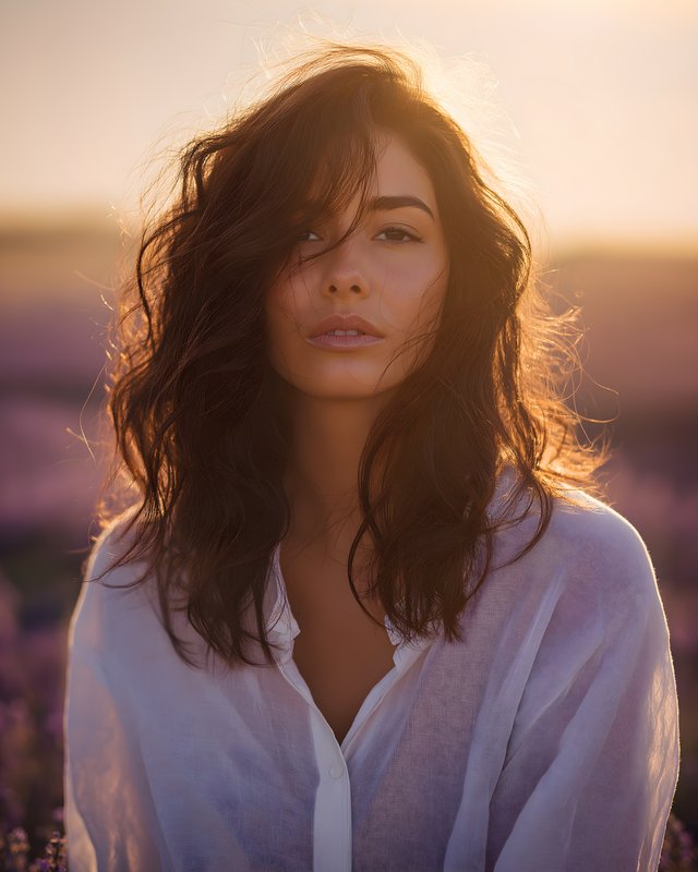 Woman stands in lavender field during sunset Free Premium Stock Image - stock photo