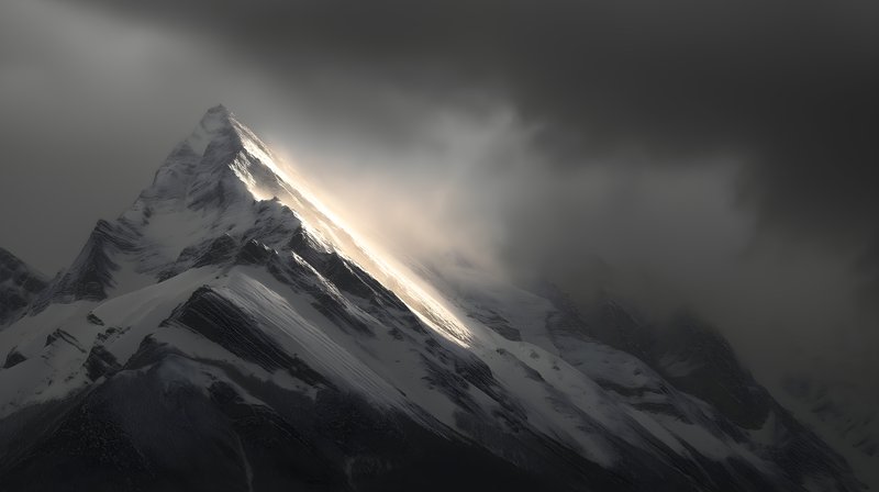 Mountain peak shines under dark clouds during twilight Free Premium Stock Image - stock photo
