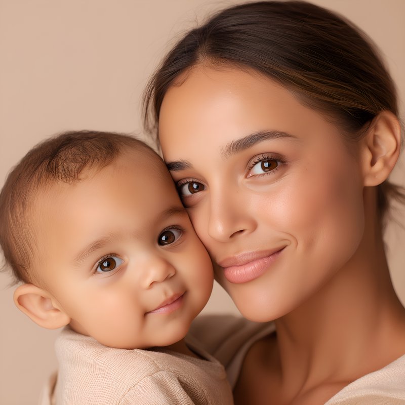 Mother and child smile together in simple setting Free Premium Stock Photo - stock photo