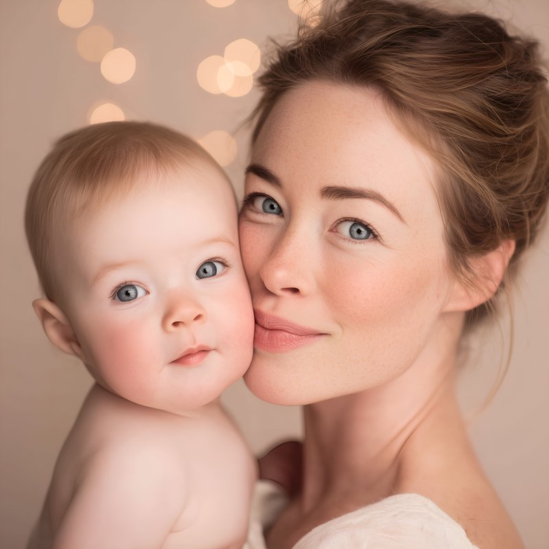 Mother and baby share a moment with soft background lights Free Premium Stock Image - stock photo