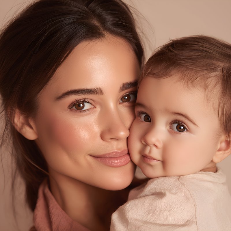 Mother holds baby close in soft setting with gentle light Free Premium Stock Image - stock photo