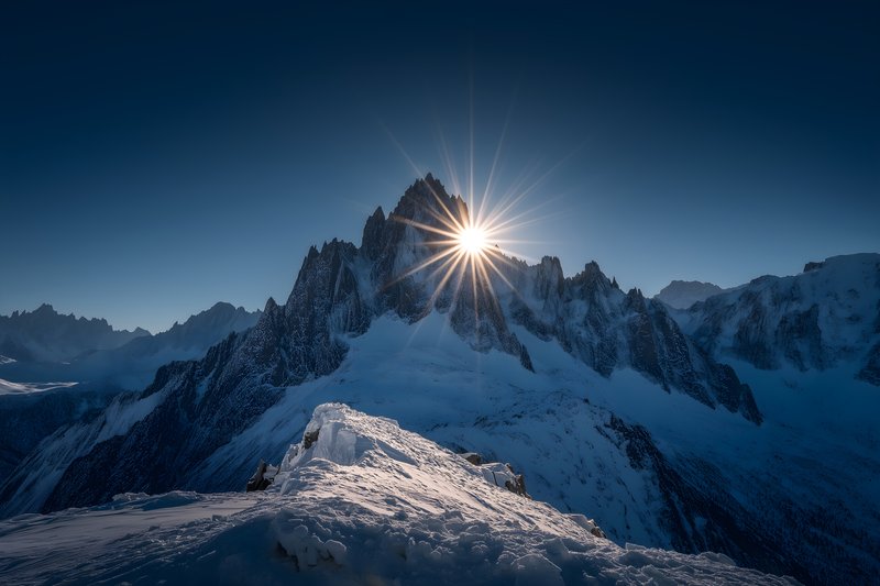 Sunrise over snowy mountain peaks in the early morning Free Premium Stock Photo - stock photo