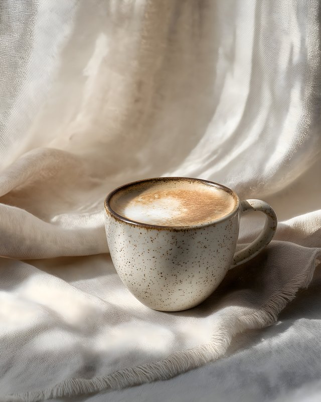 Coffee cup on a soft cloth in natural light at home Free Premium Stock Photo - stock photo