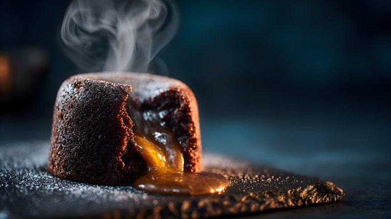 Warm chocolate cake with molten center on black plate Free Premium Stock Photo - stock photo