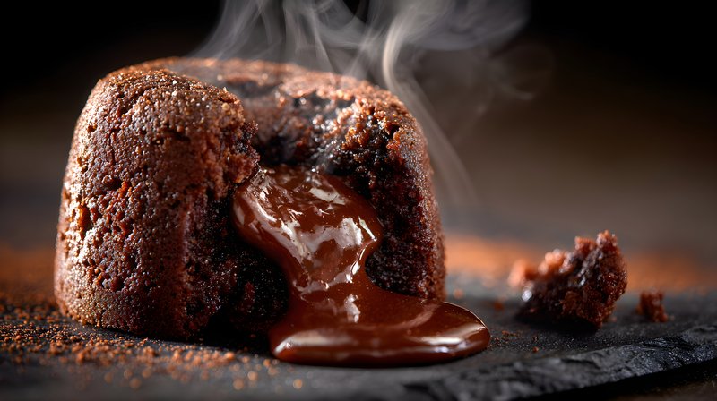 Chocolate dessert with molten center on dark plate Free Premium Stock Photo - stock photo