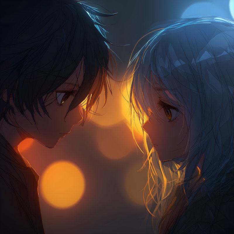 Two characters face each other in a nighttime setting Free Premium Stock Image - stock photo